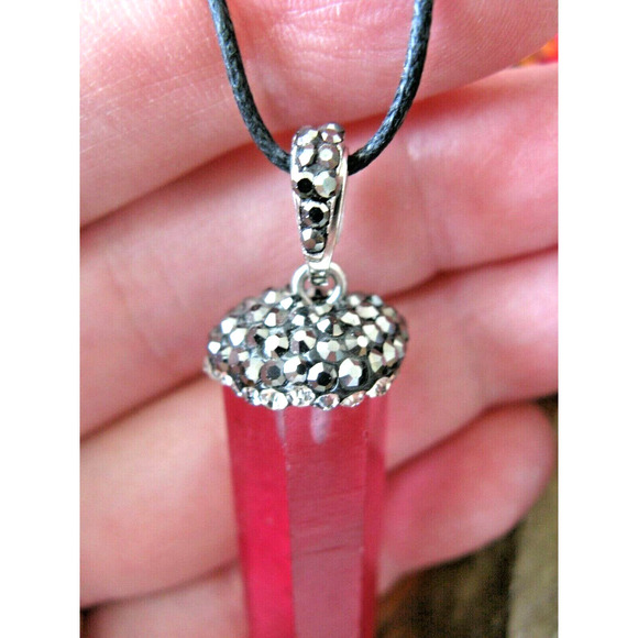 New Genuine Brazilian Pink Color Quartz Crystal Laser Point Pendant Necklace - Picture 4 of 7